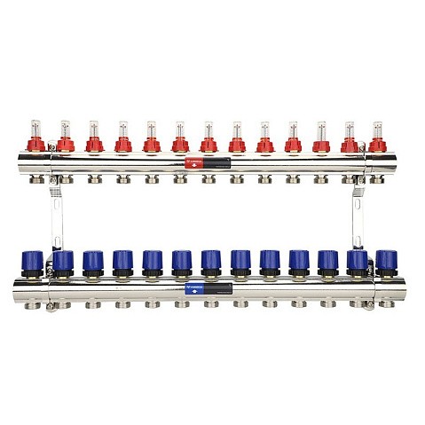 Коллекторная группа из латуни DN 25-13 вых. G-3/4'' евроконус, с расходомерами, без дренажного крана и воздухоотводчика VARMEGA VM15413 купить в Москве | "Проконсим"