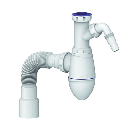 Сифон для умывальника Unicorn А520V, 40х50 гибкий отвод, 1 1/2'' х40 с отводом для стиральной машины преходник 40х32 купить в Москве | "Проконсим"