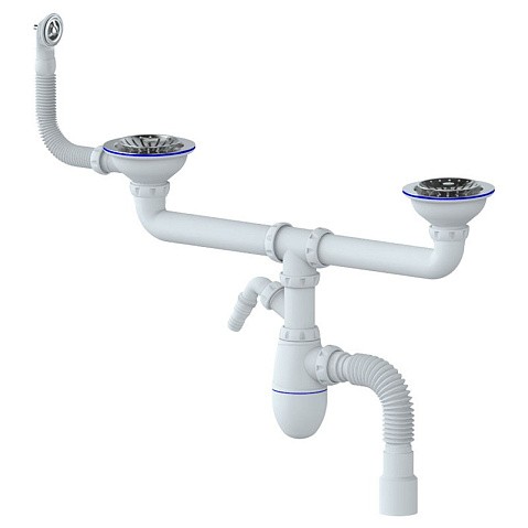 сифон для двойной мойки Unicorn В731VР, 40х50 гибкий отвод, 3 1/2'' х40 с отводом для стиральной машины, круглый перелив купить в Москве | "Проконсим"