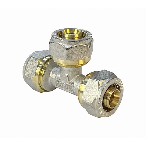 Тройники латунные для PEX труб DN 16-32 PN 10 обжимные никелированные Valfex VF.331.N купить в Москве | "Проконсим"