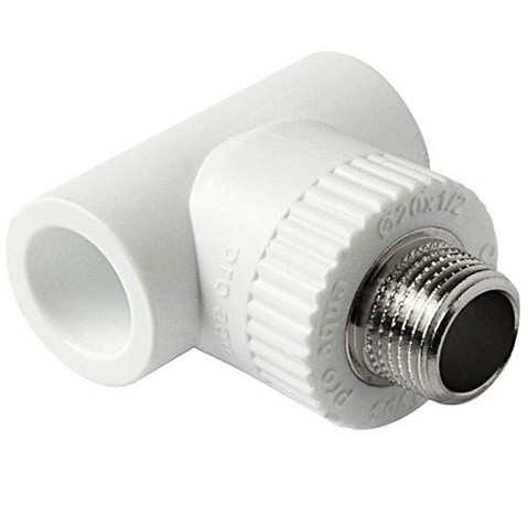 Тройник комбинированный ПП 20-1/2'' PN 25 с наружной резьбой белый Pro Aqua PA25008P купить в Москве | "Проконсим"
