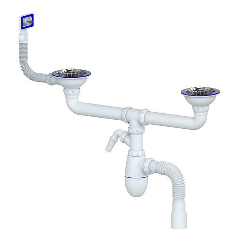 сифон для двойной мойки Unicorn В730V, 40х50 гибкий отвод, 3 1/2'' х40 с отводом для стиральной машины, прямоугольный перелив купить в Москве | "Проконсим"