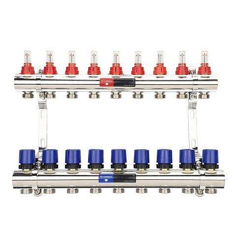 Коллекторная группа из латуни DN 25-9 вых. G-3/4'' евроконус, с расходомерами, без дренажного крана и воздухоотводчика VARMEGA VM15409 купить в Москве | "Проконсим"