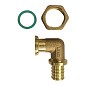 Угольник латунный для PEX труб  20-1/2''  PN 16  под надвижную гильзу с накидной гайкой  РосТурПласт купить в Москве | "Проконсим"