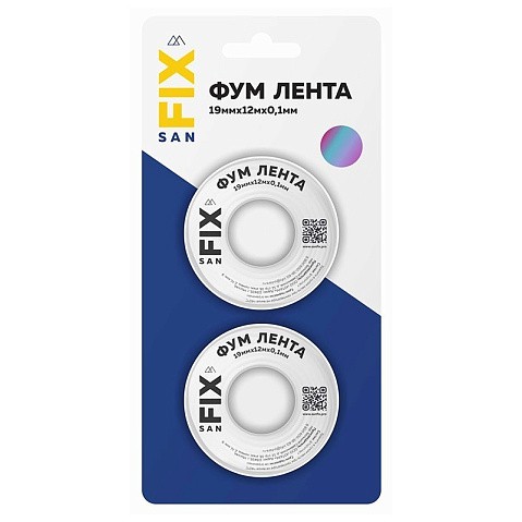 Лента ФУМ SANFIX 19мм х12м х0,1 мм 0,3г/см3, 2 катушки в блистере купить в Москве | "Проконсим"