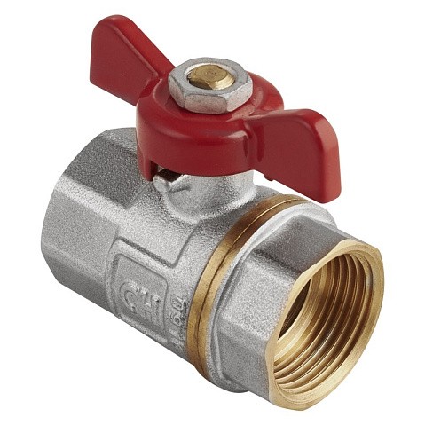 Кран латунный шаровой MVI AquaHit BV.313.04 DN 20 PN 25 бабочка муфта-муфта полнопроходной никелированный купить в Москве | "Проконсим"