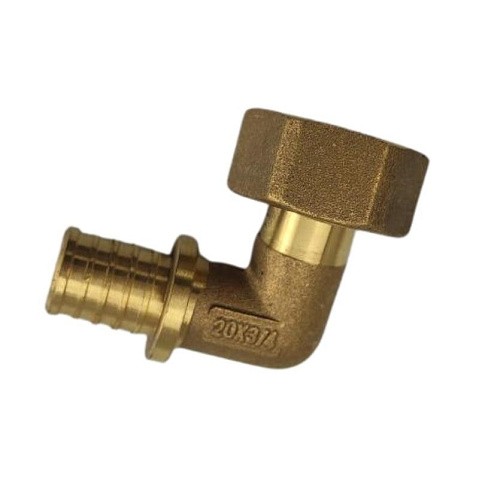 Угольник латунный для PEX труб  20-1/2''  PN 16  под надвижную гильзу с накидной гайкой  РосТурПласт купить в Москве | "Проконсим"