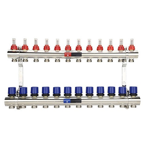 Коллекторная группа из латуни DN 25-12 вых. G-3/4'' евроконус, с расходомерами, без дренажного крана и воздухоотводчика VARMEGA VM15412 купить в Москве | "Проконсим"
