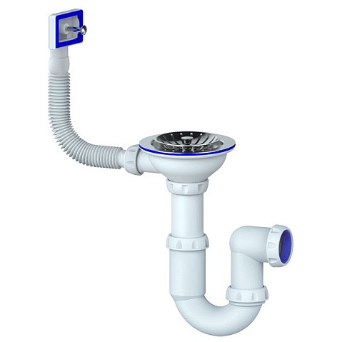 Сифон для мойки Unicorn Y410, без отвода, 3 1/2'' х40 чаша из нержавеющей стали, прямоугольный перелив купить в Москве | "Проконсим"
