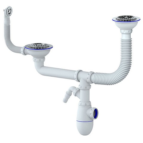 сифон для двойной мойки Unicorn В710V, 40х50 гибкий отвод, 3 1/2'' х40 с отводом для стиральной машины, круглый перелив купить в Москве | "Проконсим"