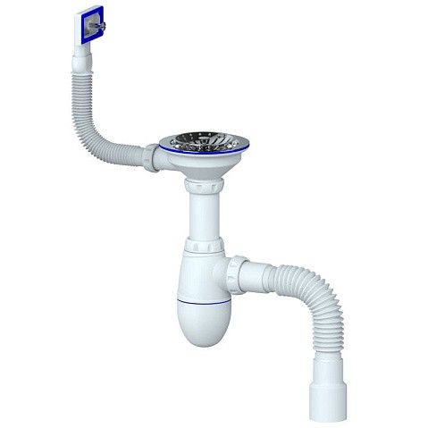 Сифон для мойки Unicorn В425, 40х50 гибкий отвод, 3 1/2'' х40 чаша из нержавеющей стали, прямоугольный перелив купить в Москве | "Проконсим"