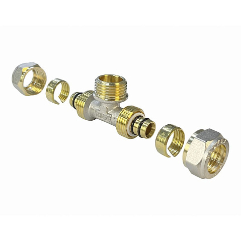 Тройники латунные для PEX труб DN 16-32 PN 10 обжимные никелированные с наружной резьбой Valfex VF.333.N купить в Москве | "Проконсим"
