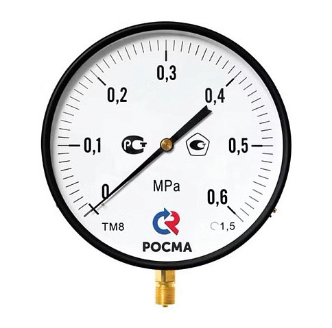 Манометр Росма ТМ-810Р.00 котловый, 250мм, 0-6кгс/см2, резьба M20x1,5, радиальный, класс точности 1,5 купить в Москве | "Проконсим" Манометр Росма ТМ-810Р.00 котловый, 250мм, 0-6кгс/см2, резьба M20x1,5, радиальный, класс точности 1,5 купить в Москве | "Проконсим"