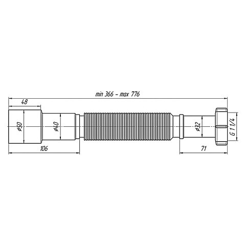 Гибкая труба АНИ K206 1 1/4 -40/50, длина 366-776 мм купить в Москве | "Проконсим"