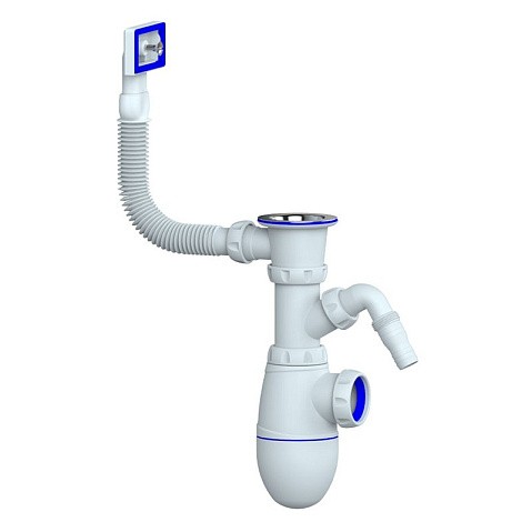 Сифон для мойки Unicorn В440V, без отвода, 1 1/2'' х40 чаша из нержавеющей стали, прямоугольный перелив купить в Москве | "Проконсим"
