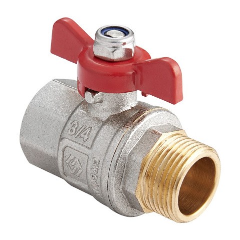 Кран латунный шаровой MVI BV.514 DN 25 PN 40 никелированный полнопроходной муфта-штуцер бабочка купить в Москве | "Проконсим"